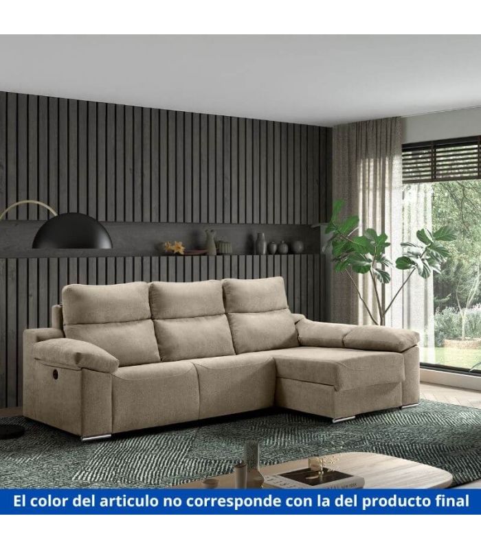 Sofá Chaiselongue 3 Plazas Relax Eléctrico Dom Sand 280 cm Vista Frente Derecha|SAYEZ|