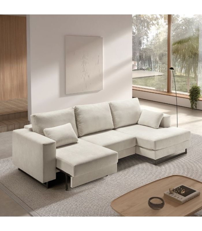 Sofá Chaiselongue 2 Plazas Monit Crema 300 cm Vista Frente Derecha |SAYEZ|