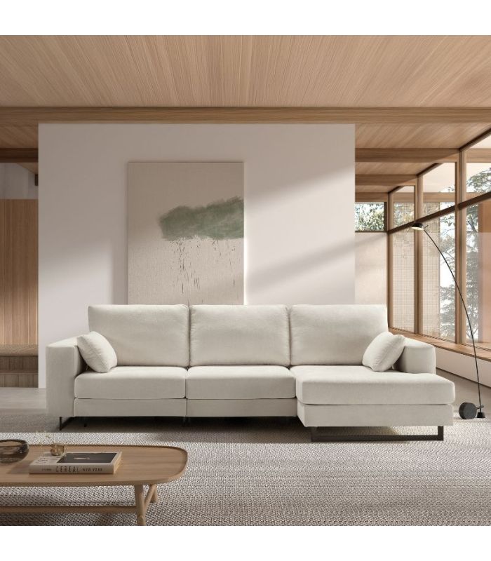 Sofá Chaiselongue 2 Plazas Monit Crema 300 cm Vista Frente Derecha |SAYEZ|
