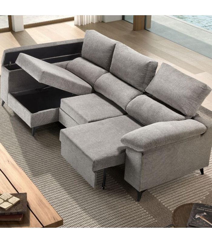 Sofá Chaiselongue 2 Plazas Oford Marengo 265 cm Vista Frente Izquierda Abierto |SAYEZ|
