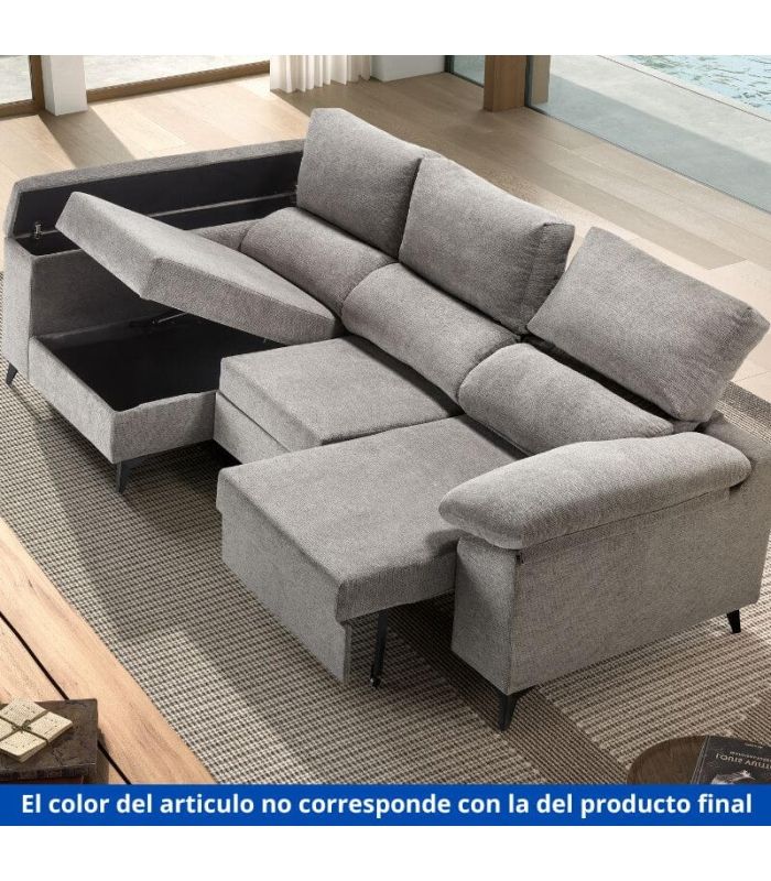 Sofá Chaiselongue 2 Plazas Oford 265 cm Beige Vista Frente Izquierda Abierto|SAYEZ|
