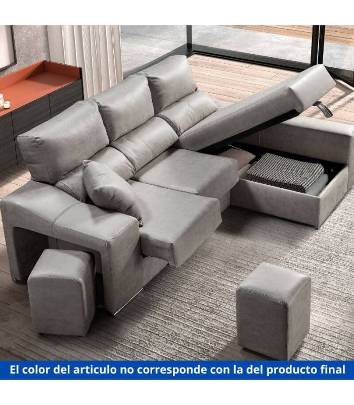 Sofá Chaiselongue Relax 2 Plazas Iura Plomo 240 cm Vista Frente Derecha |SAYEZ|