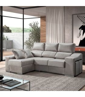Sofá Chaiselongue Relax 3 Plazas Iura Cemento 240 cm Vista Frente Izquierda Ambiente |SAYEZ|