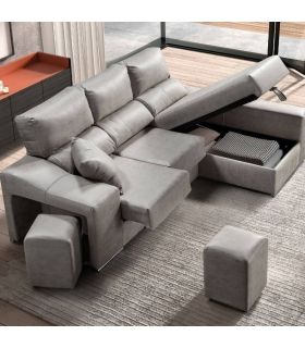 Sofá Chaiselongue Relax 3 Plazas Iura Cemento 240 cm Vista Frente Derecha Abierta |SAYEZ|