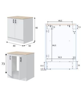 Conjunto Muebles Cocina 400 cm NOVA,  Mueble Bajo 2 puertas Fregadero, Medidas | SAYEZ |