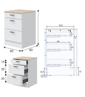 Conjunto Muebles Cocina 400 cm NOVA,  Mueble BAJO 3 cajones, Medidas | SAYEZ |