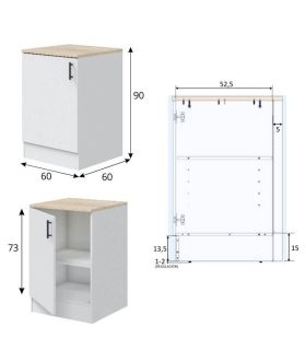 Conjunto Muebles Cocina 400 cm NOVA,  Mueble BAJO 1 puerta, Medidas | SAYEZ |
