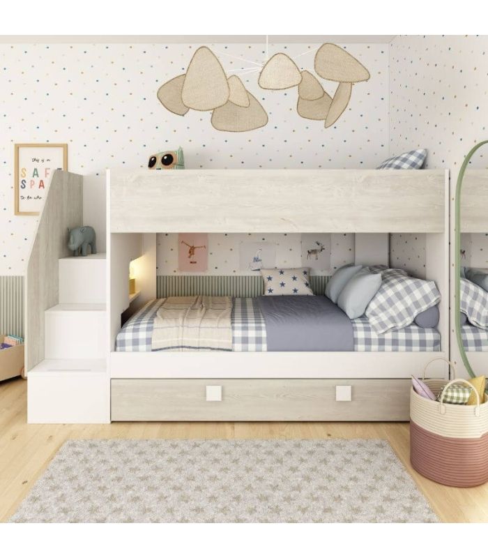 Litera con Cama Nido Easy Cascina y Blanco 90x190cm, en ambiente |SAYEZ|