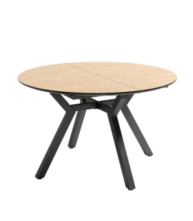 Mesa Redonda Comedor Extensible Cantábrico Madera 100-130 cm, abierta, Alpin y patas negras |SAYEZ|