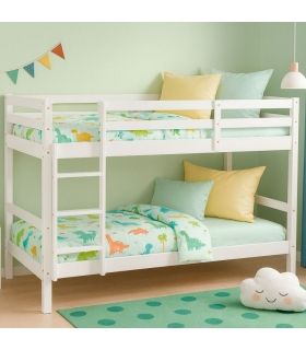 Litera de Madera Pino Olivia Blanca 90x190cm , en ambiente|SAYEZ|