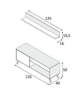 Piso completo Kikua, Mueble de Tv con estante Kikua Plus |SAYEZ|