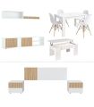 Piso completo Ethna, mueble Salon Ecco, mesa extensible Bass, mesa centro Gala, 4 sillas Tower, cabezal con mesitas Ethna|SAYEZ|
