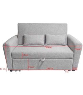 Sofá Cama Ciro Gris 146cm, Medidas |SAYEZ|