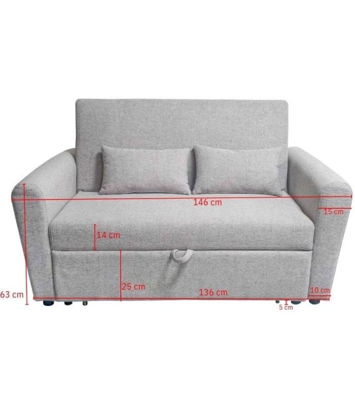 Sofá Cama Ciro Gris 146cm, Medidas |SAYEZ|