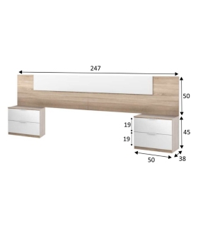 Piso Completo MEDITERRANEO con Sofá Cama Chaiselongue Nepal, Cabecero y dos mesitas Mediterráneo, pictograma |SAYEZ|