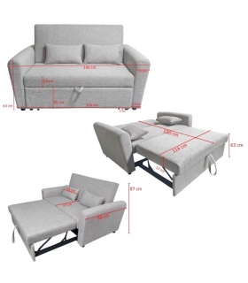 Piso Completo Nodi con Sofá Cama Ciro, Sofá cama Ciro 146cm, medidas |SAYEZ|