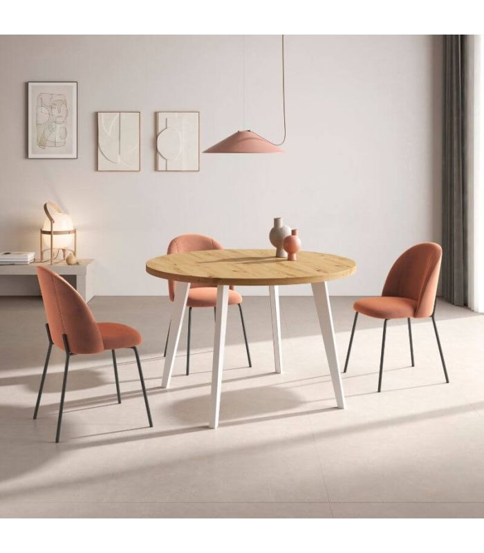 Mesa Redonda 110 cm Palermo Artisán y Blanco, en ambiente |SAYEZ|