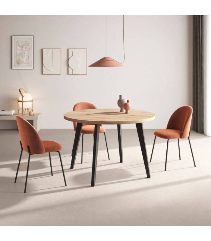 Mesa Redonda 110 cm Palermo Artisán y Negro, en ambiente |SAYEZ|