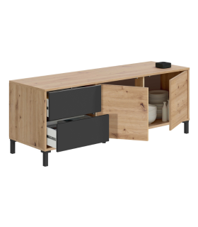 Piso Completo Nodi con Chaiselongue Nepal, Mueble Televisión Brooklyn Roble Nodi Gris Antracita|SAYEZ|