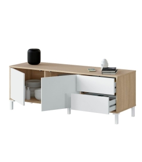 Piso Completo Sweet con Sofá Cama Chaiselongue Nepal, Mueble Televisión Brooklyn Blanco Artik y Roble Canadian |SAYEZ|