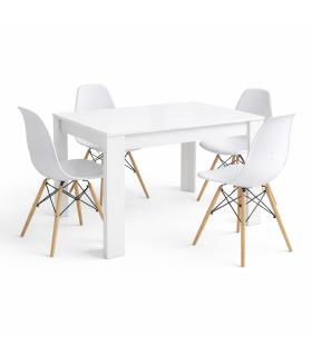 Piso completo Kikua con sofá cama Unai, Mesa de comedor extensible Bass y juego de 4 sillas tower |SAYEZ|