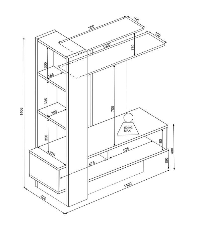 Mueble de Televisión Sky Blanco y Beton 140cm, medidas |SAYEZ|