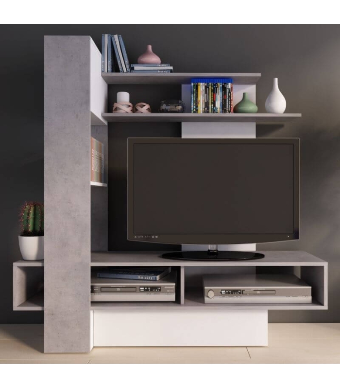 Mueble de Televisión Sky Blanco y Beton 140cm, en ambiente |SAYEZ|
