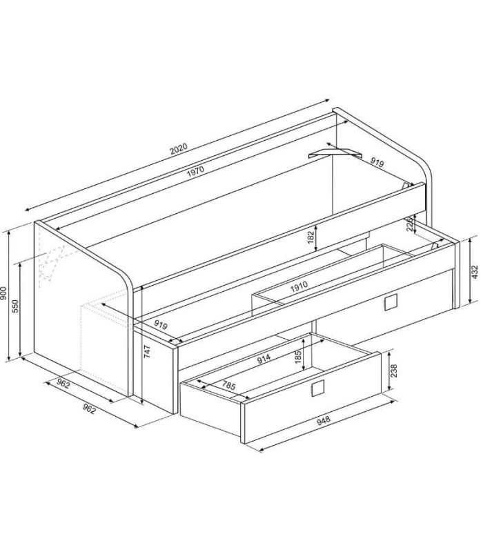 Cama Nido Apolo Cascina y Azul Ahumado 90x190cm, medidas |SAYEZ|