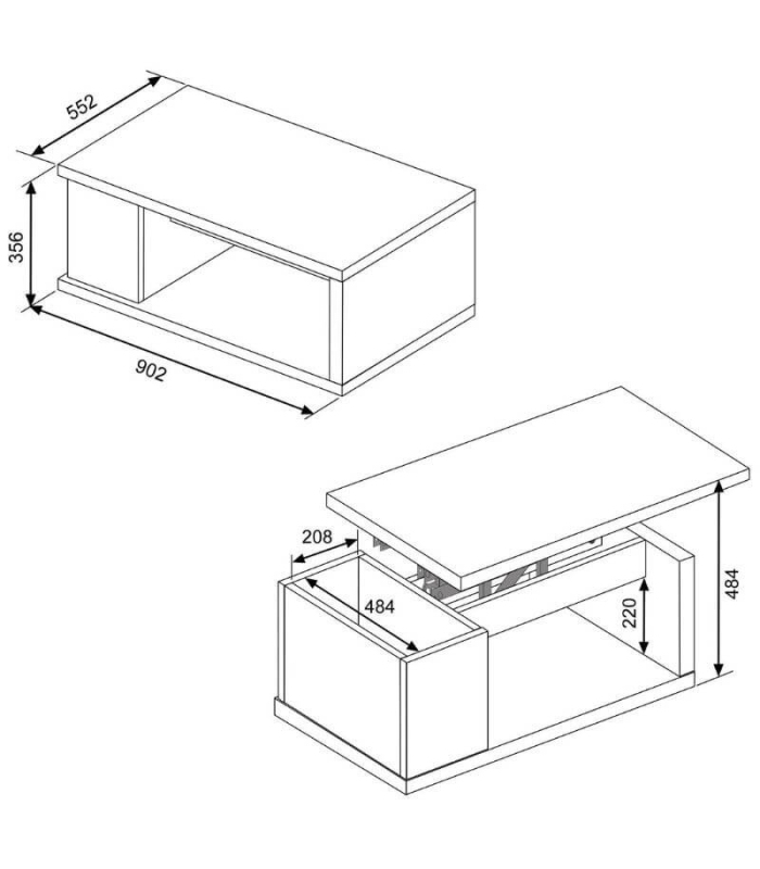 Mesa de Centro Elevable Ottawa 90cm, medidas |SAYEZ|