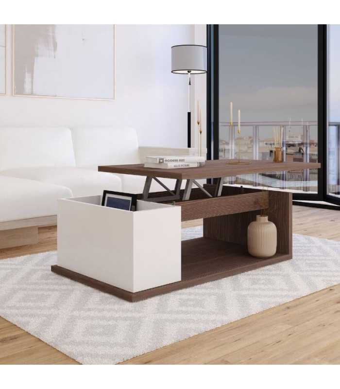 Mesa de Centro Elevable Ottawa Avala y Blanco 90cm |SAYEZ|