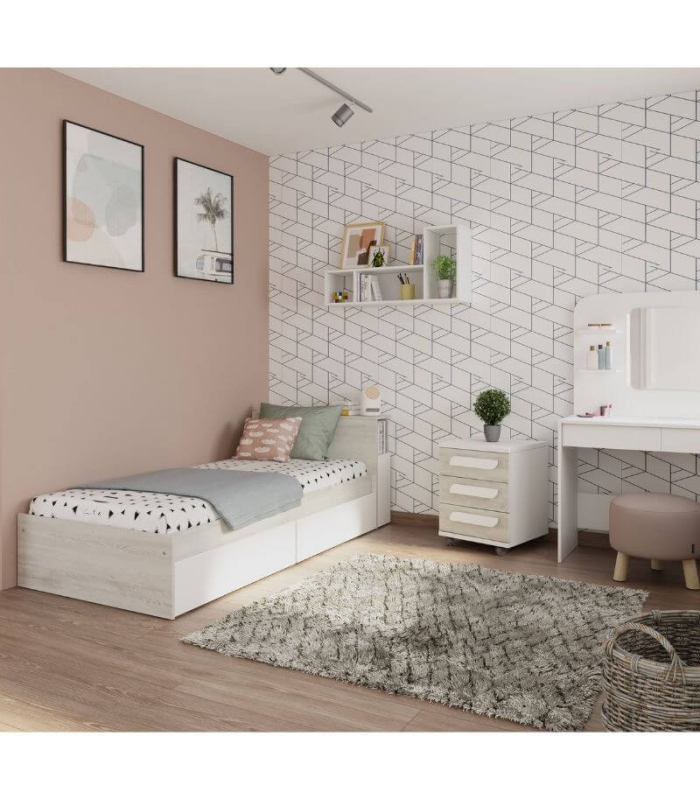 Cama con Cajones y Cabecero con Mesita Extraible Jazz Cascina y Blanco 90x190cm |SAYEZ|