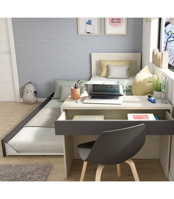 Cama Nido con Escritorio Shipley Cascina y Sombra 90x200cm |SAYEZ|