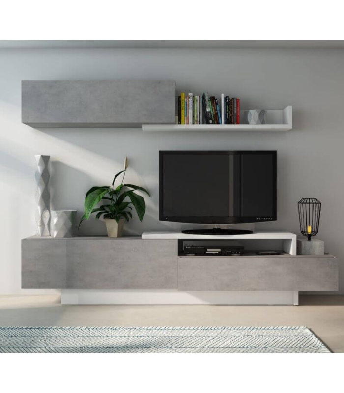 Mueble de Salón Soho Beton y Blanco 240cm |SAYEZ|
