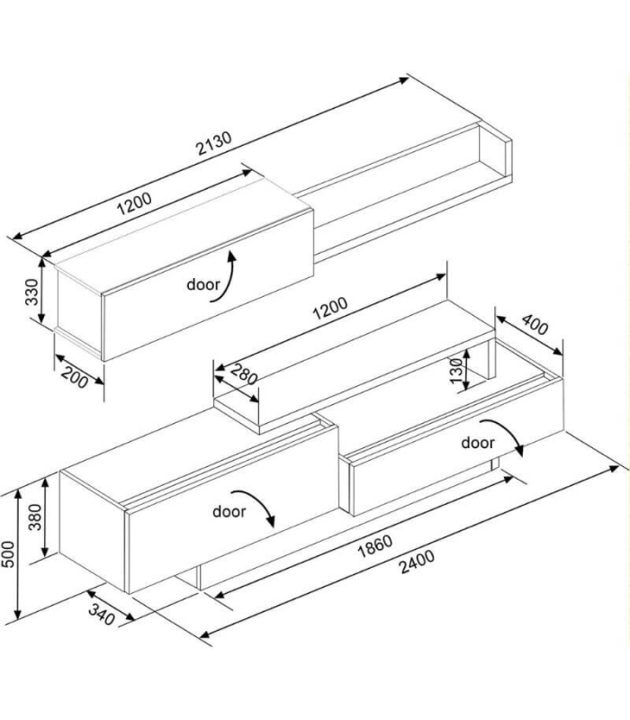 Mueble de Salón Soho Beton y Blanco 240cm, medidas |SAYEZ|