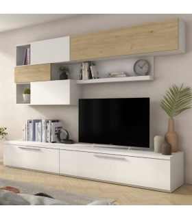 Mueble de Salón Isona Roble Natural y Blanco 260cm |SAYEZ|