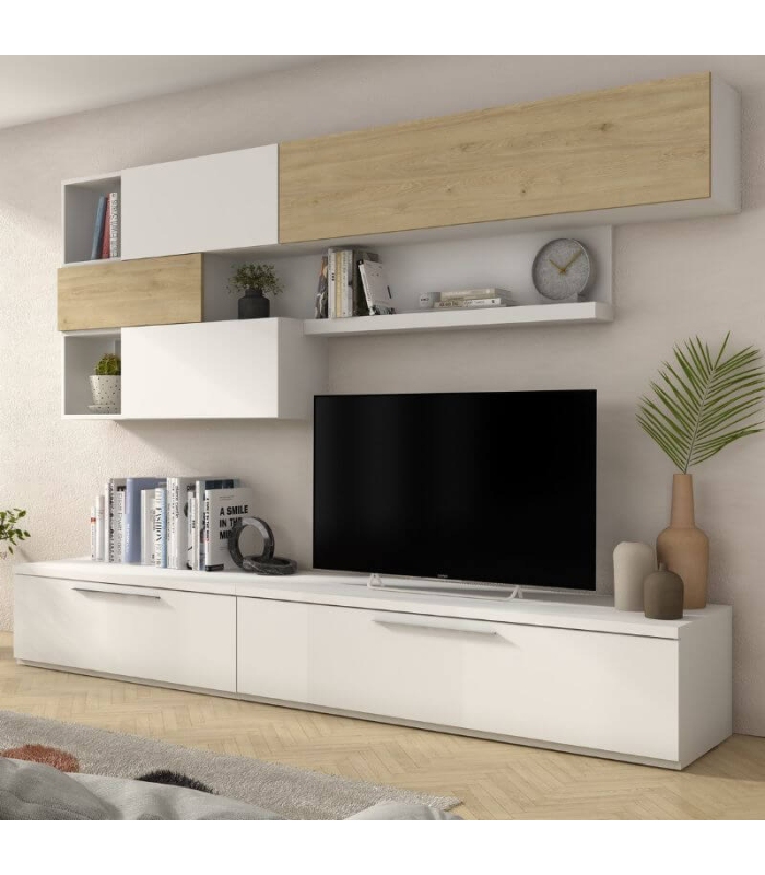 Mueble de Salón Isona Roble Natural y Blanco 260cm |SAYEZ|