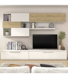 Mueble de Salón Isona Roble Natural y Blanco 260cm |SAYEZ|