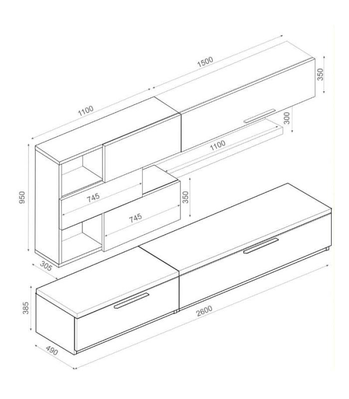 Mueble de Salón Isona Roble Natural y Blanco 260cm, medidas |SAYEZ|