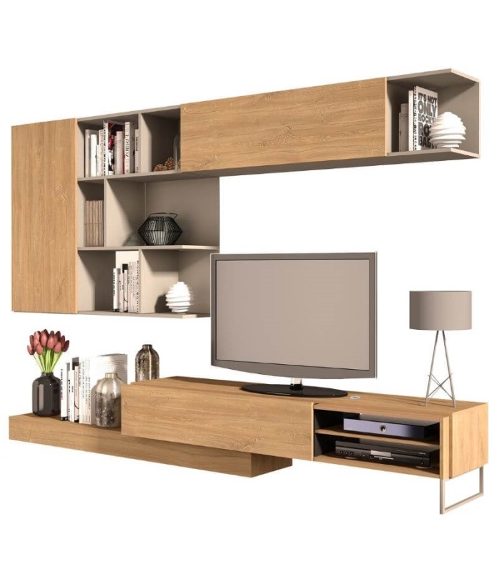 Mueble de Salón Enio Roble y Gris 260cm |SAYEZ|