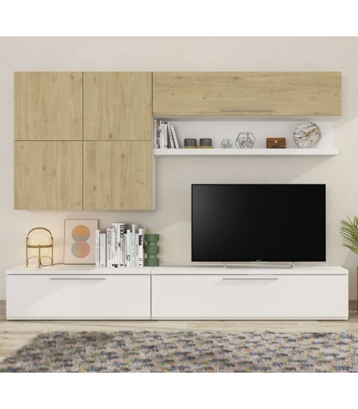 Mueble de Salón Isola Blanco y Roble Natural 260cm |SAYEZ|