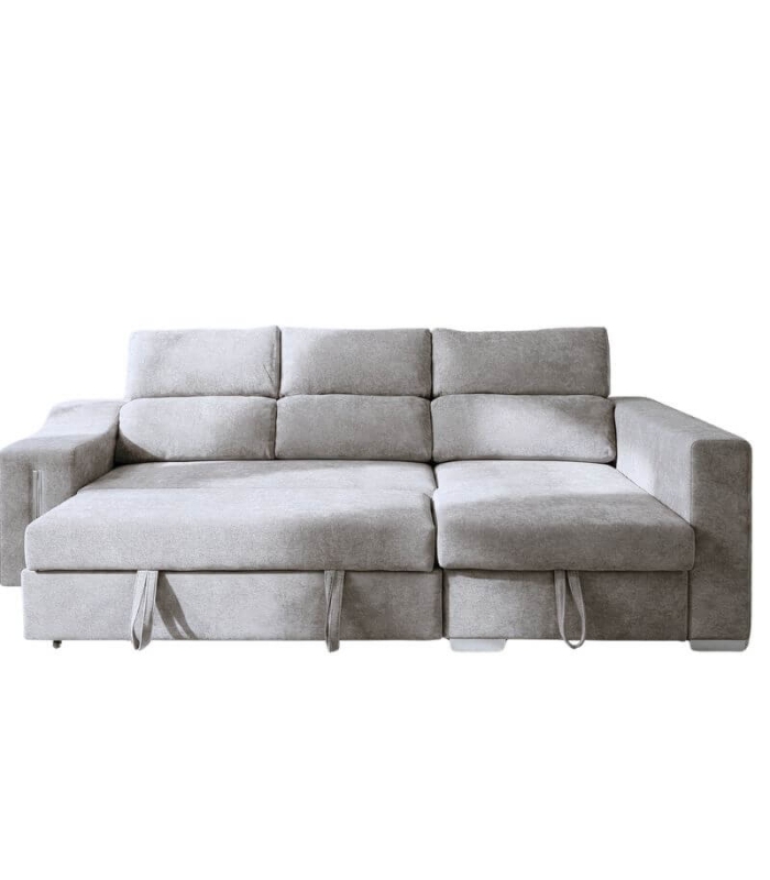 Sofá Cama Chaiselongue Visto Frente Derecha Carla 257 cm gris|SAYEZ|