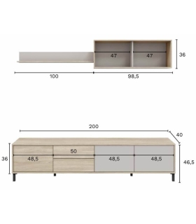 Mueble de Televisión Combi 3 puertas y 2 cajones 200cm, medidas |SAYEZ|