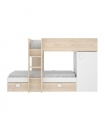 Cama Tren Move Blanco y Natural en linea, 2 cajones y 1 armario con estante y barra de colgar, reversible, barata, Sayez