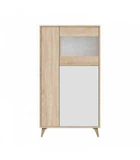 Mueble Vitrina 3 Puertas Kikua Plus con estantes interiores y acabado Roble Canadian y Blanco Artik. Sayez