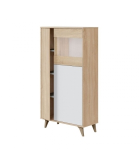 Mueble Vitrina 3 Puertas Kikua Plus con estantes interiores y acabado Roble Canadian y Blanco Artik. Sayez