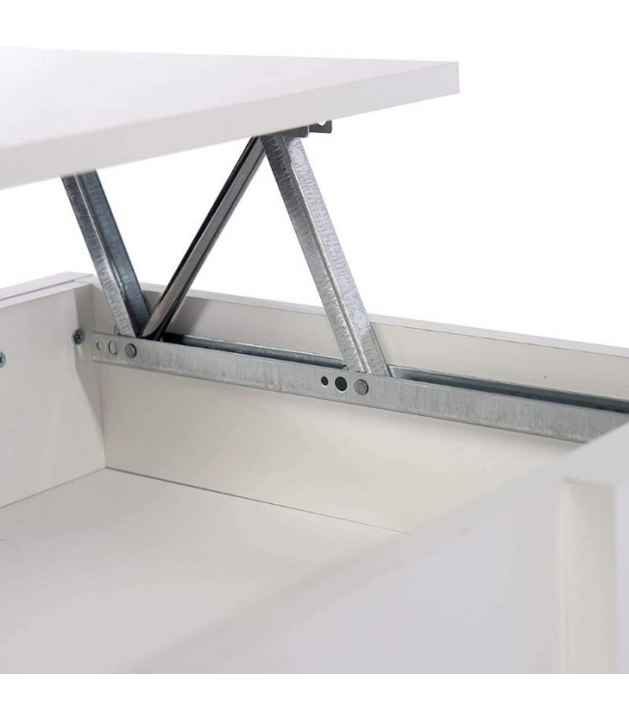 Mesa de centro elevable Gala color blanco con hueco interior para guardar cosas. Sayez