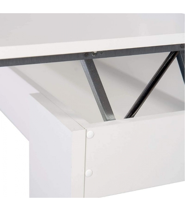 Mesa de centro elevable Gala color blanco con hueco interior para guardar cosas. Sayez