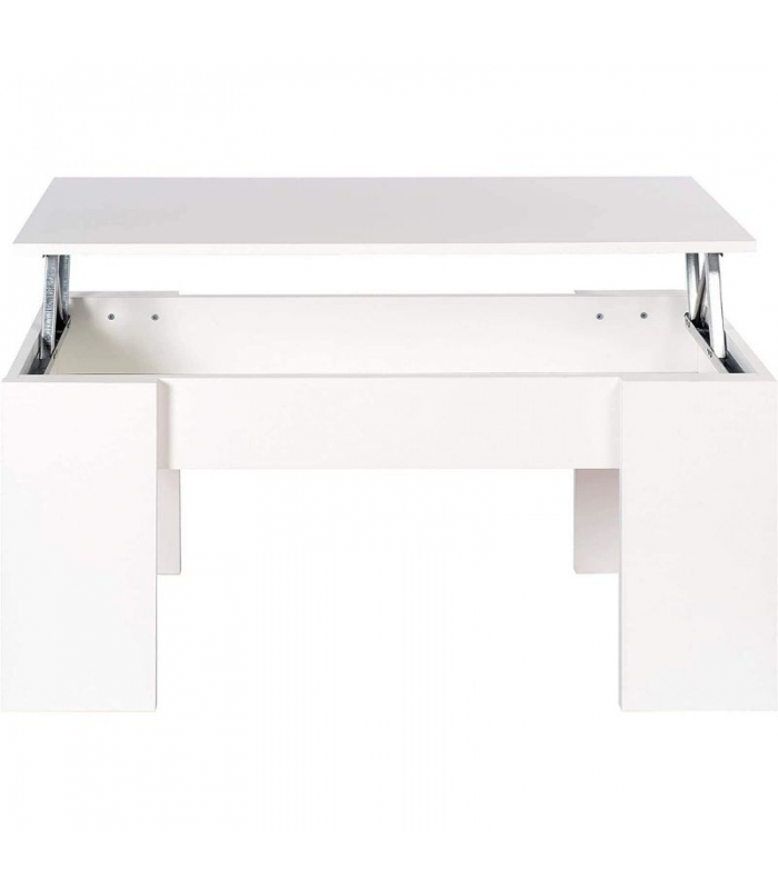 Mesa de centro elevable Gala color blanco con hueco interior para guardar cosas. Sayez