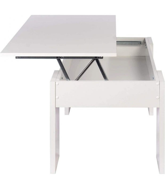 Mesa de centro elevable Gala color blanco con hueco interior para guardar cosas. Sayez