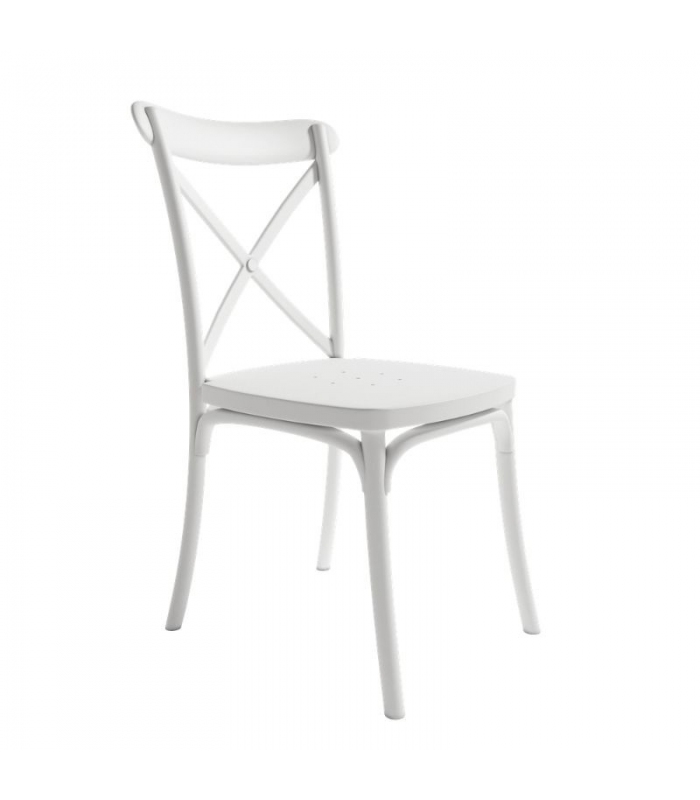 Silla exterior apilable Roma color blanco, ergonómica y cómoda, interior y exterior. Sayez